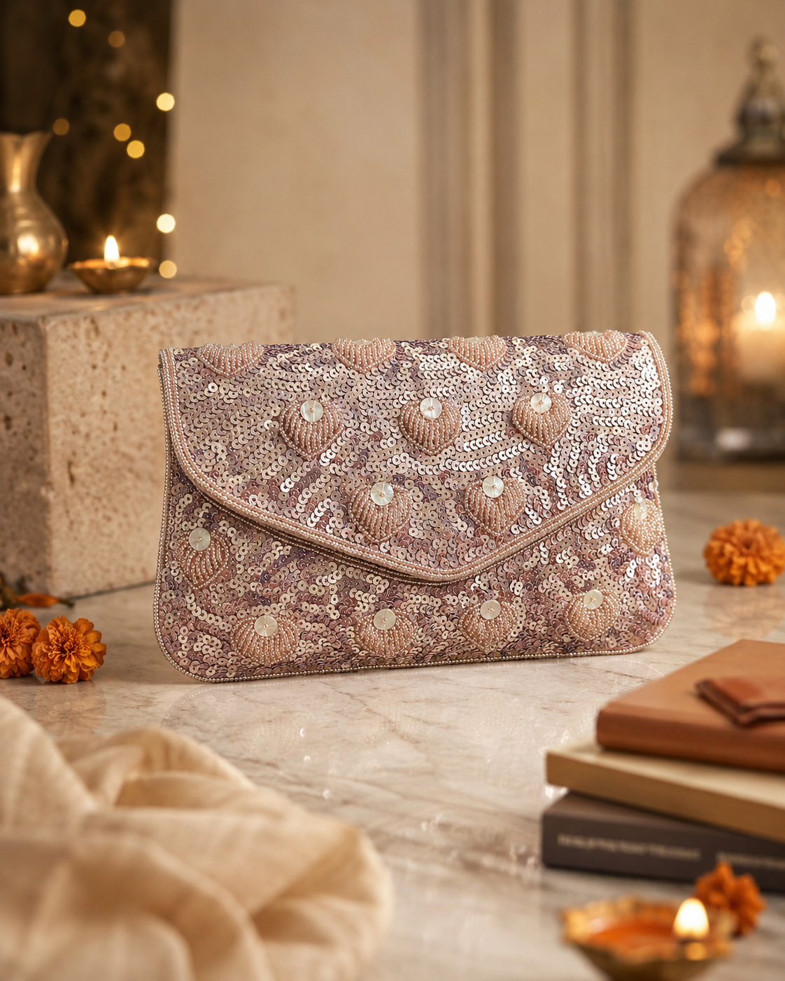 Blush Pink Embellished Clutch Bag | Party, Bridal & Wedding Clutch