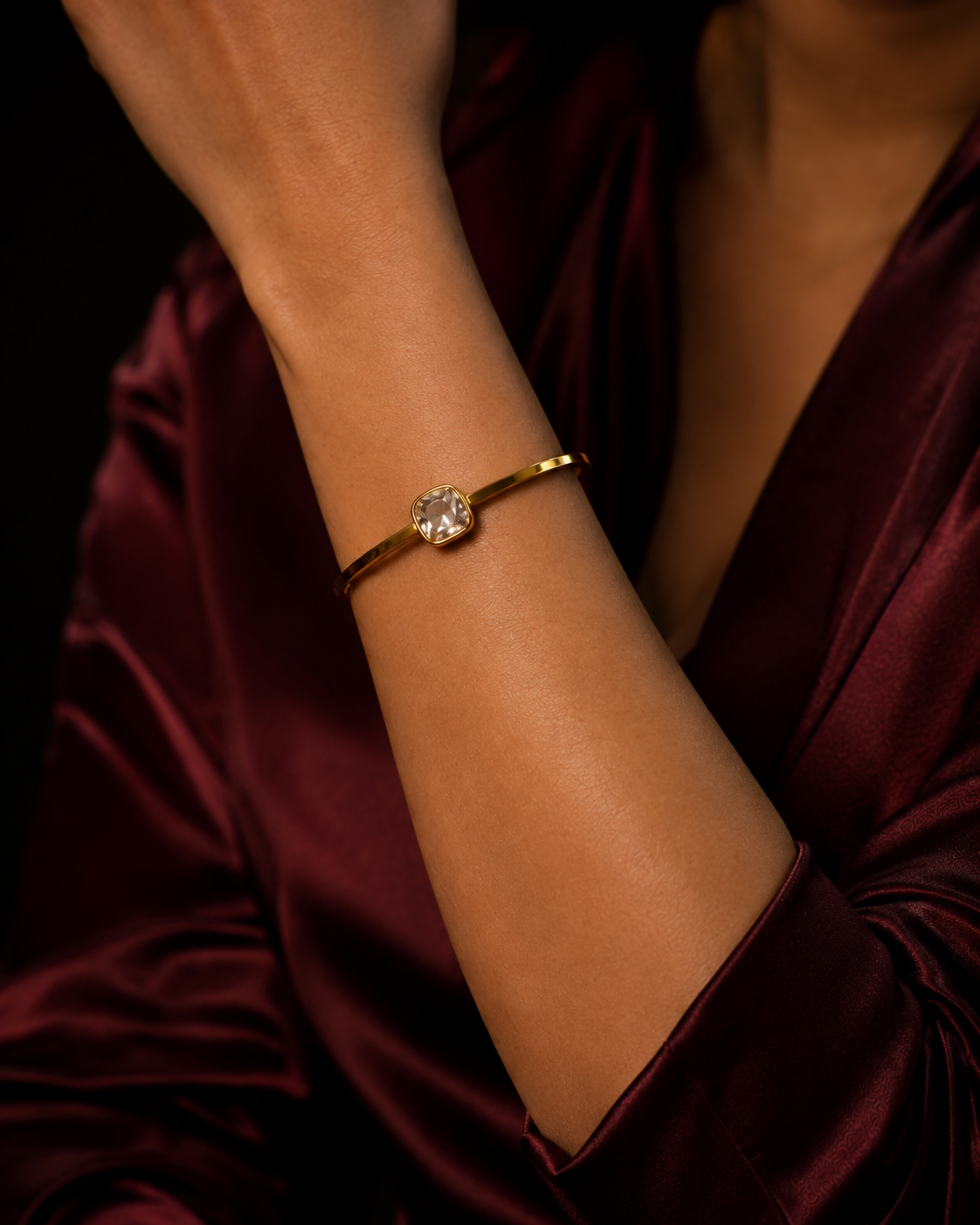Anti Tarnish Gold Bracelet for Women | Minimalist Crystal Stone Bracelet | Elegant Gold-Tone Bangle | Dainty Statement Jewellery for Everyday, Office & Party Wear