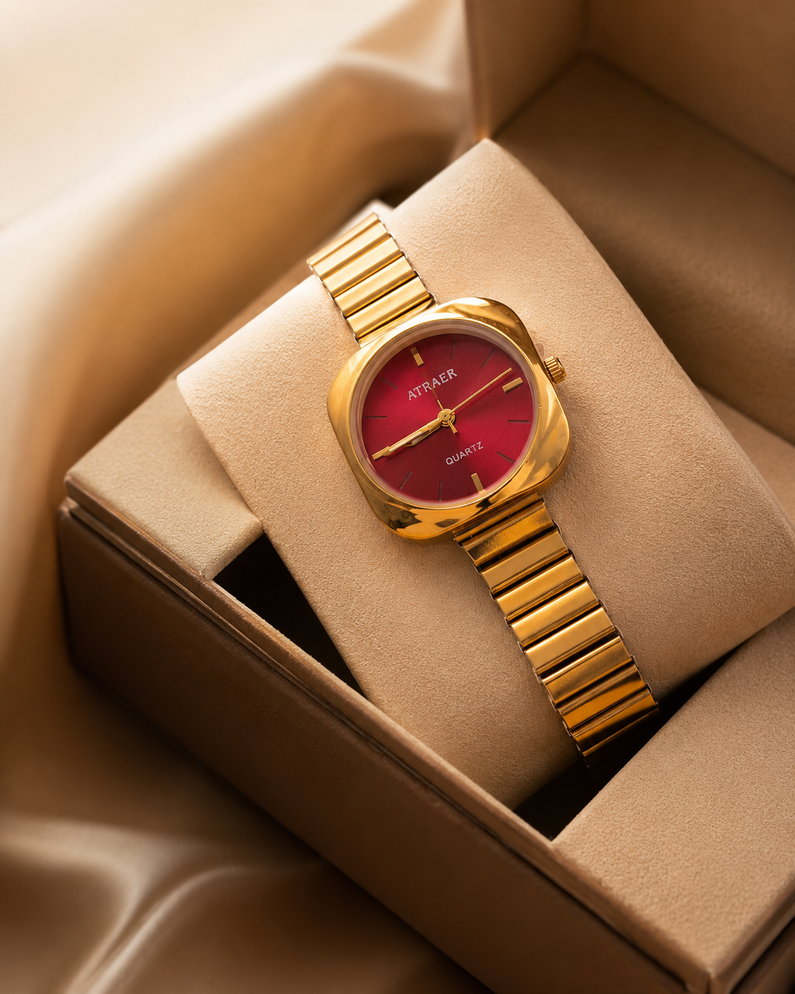 Anti Tarnish Women’s Watch with Ruby & Black Dial | Gold Plated