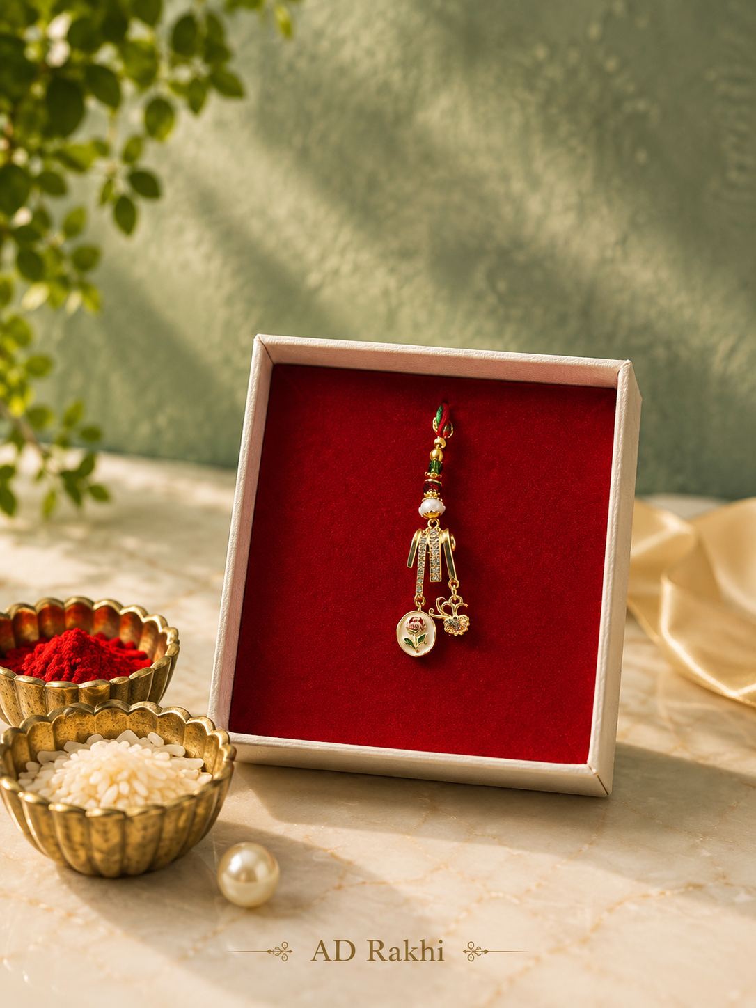 Premium AD Sister & Bhabhi Rakhi | Elegant Designer Lumba Rakhi with Pearl, Floral Charm & CZ Stones | Raksha Bandhan Gift for Sister-in-Law | Jugnu Store
