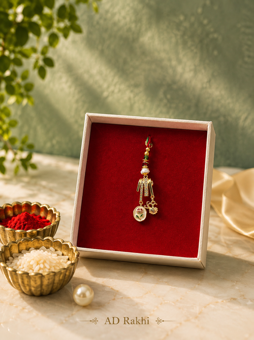 Premium AD Sister & Bhabhi Rakhi | Elegant Designer Lumba Rakhi with Pearl, Floral Charm & CZ Stones | Raksha Bandhan Gift for Sister-in-Law | Jugnu Store