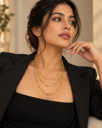 Gold Layered Beaded Necklace for Women | 3-Layer Ball Bead Chain Necklace | Elegant Statement Jewellery for Women