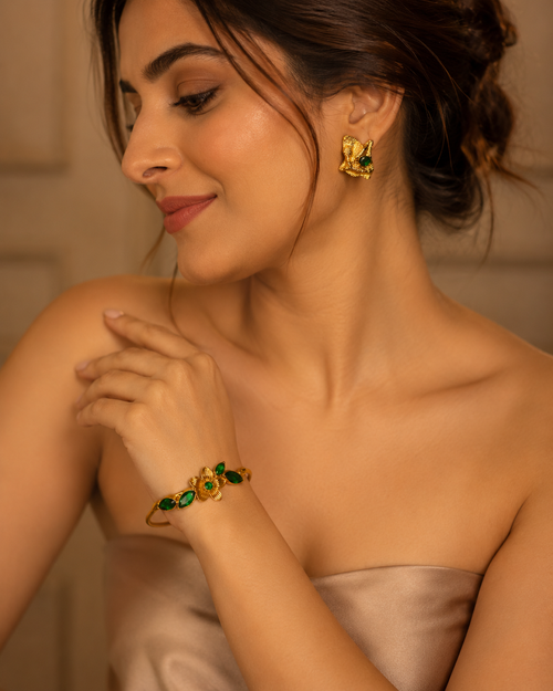 Anti Tarnish Floral Bracelet & Earrings Combo Set