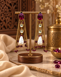 Festive Indian Earrings for Women, Lightweight Ethnic Earrings with Pearl Drops, Unique Traditional Jewellery for Karwa Chauth, Diwali, Wedding & Functions