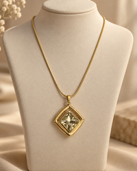 Golden Square Crystal Pendant Necklace for Women | Geometric Statement Necklace | Anti-Tarnish Jewellery