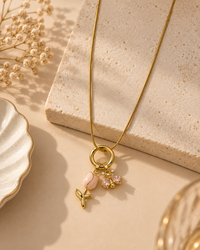 Gold Floral Charm Necklace for Women | Pink Flower & Crystal Bee Pendant Necklace | Elegant Trendy Fashion Jewellery