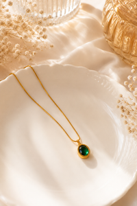 Anti Tarnish Emerald Oval Crystal Pendant Necklace | Minimal Gold Necklace for Women