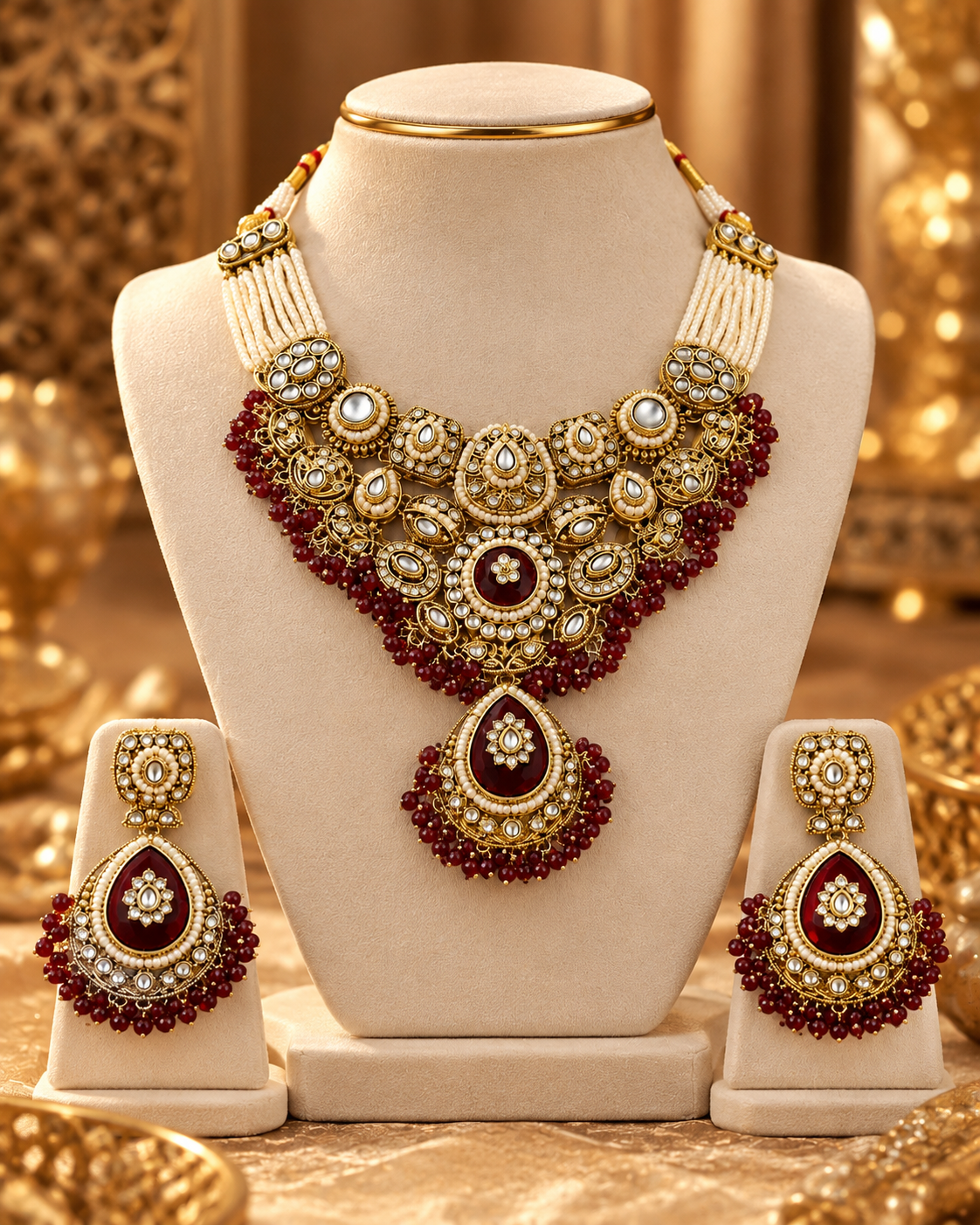 Bridal Necklace Set for Women with Earrings & Maang Tikka, Heavy Look Indian Ethnic Jewellery Set for Wedding, Karwa Chauth, Diwali & Festive Occasions