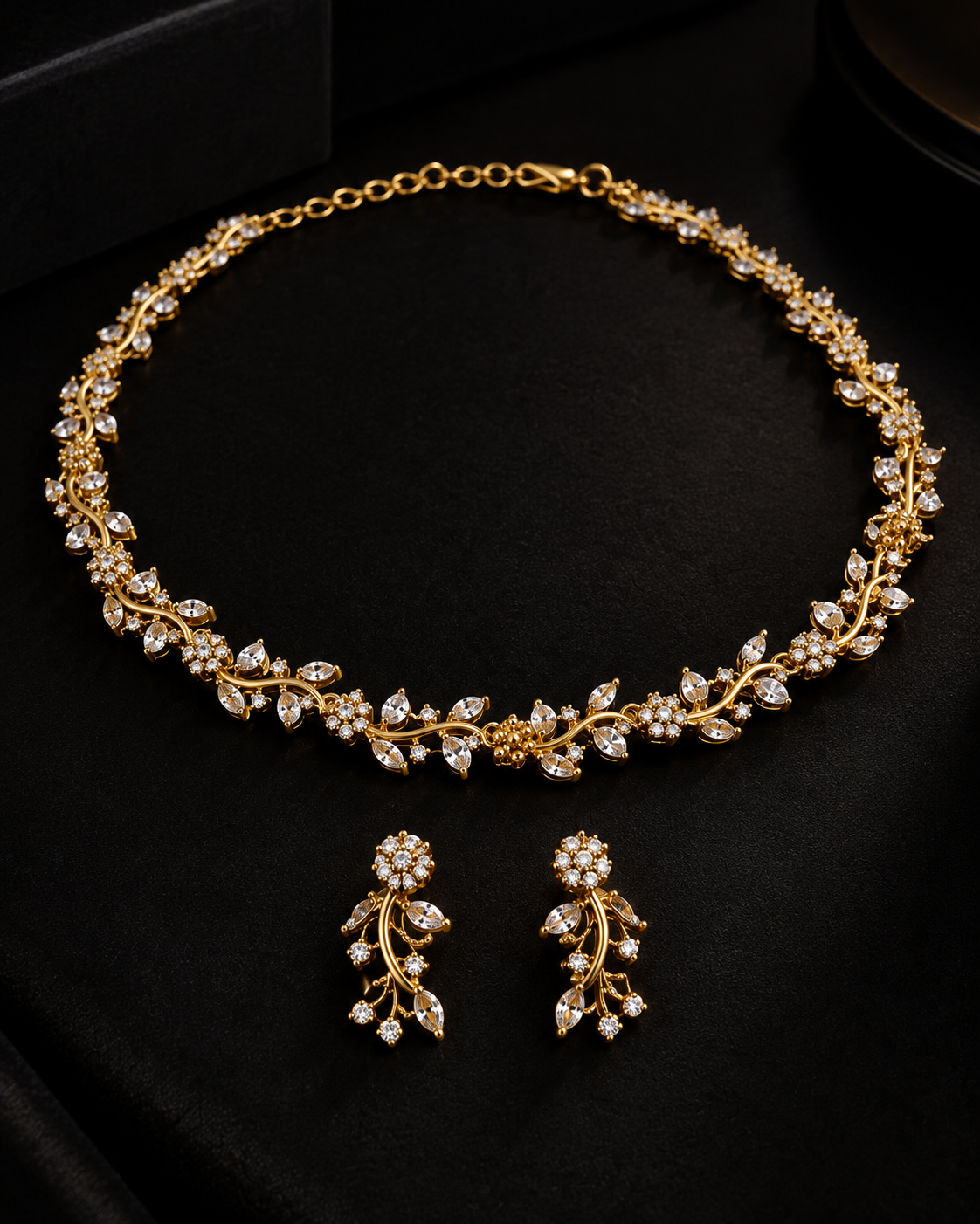 AD Necklace Set for Women, Premium Indian Heavy Look Necklace with Matching Earrings, Festive Wedding Jewellery for Karwa Chauth, Diwali, Wedding & Parties