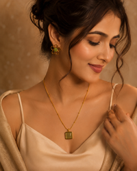 Anti Tarnish Green Pendant & Floral Earrings Combo for Women