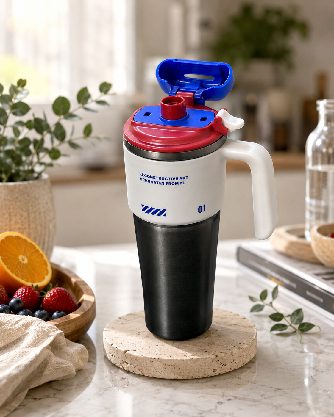 1000ml Stainless Steel Gym Shaker Tumbler with Handle & Straw
