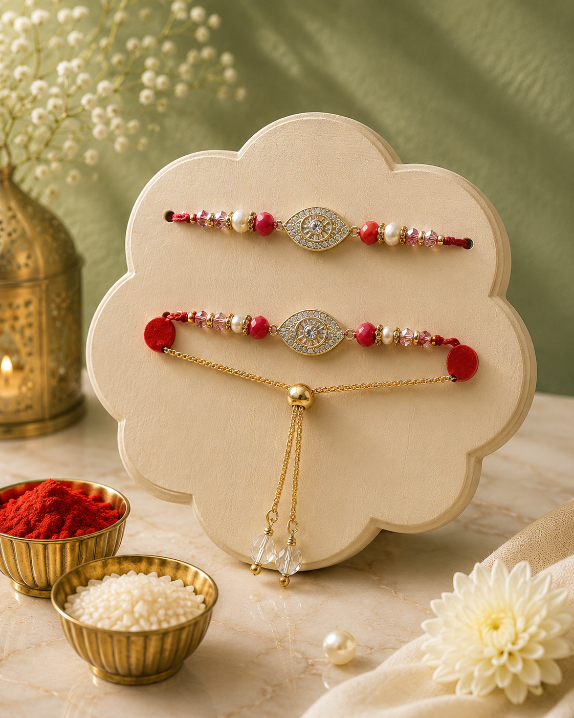 Bhaiya Bhabhi Couple Rakhi Set | Premium Designer Rakhi & Lumba Combo for Brother and Sister-in-Law | Handmade Crystal Rakhi Gift for Raksha Bandhan | Jugnu Store
