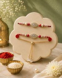 Bhaiya Bhabhi Couple Rakhi Set | Premium Designer Rakhi & Lumba Combo for Brother and Sister-in-Law | Handmade Crystal Rakhi Gift for Raksha Bandhan | Jugnu Store