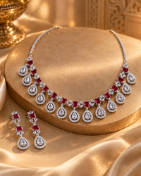AD Necklace Set for Women with Earrings, Heavy Look Festive Jewellery, Elegant Party Wear Necklace Set for Karwa Chauth, Wedding, Diwali, Cocktail Party & Functions