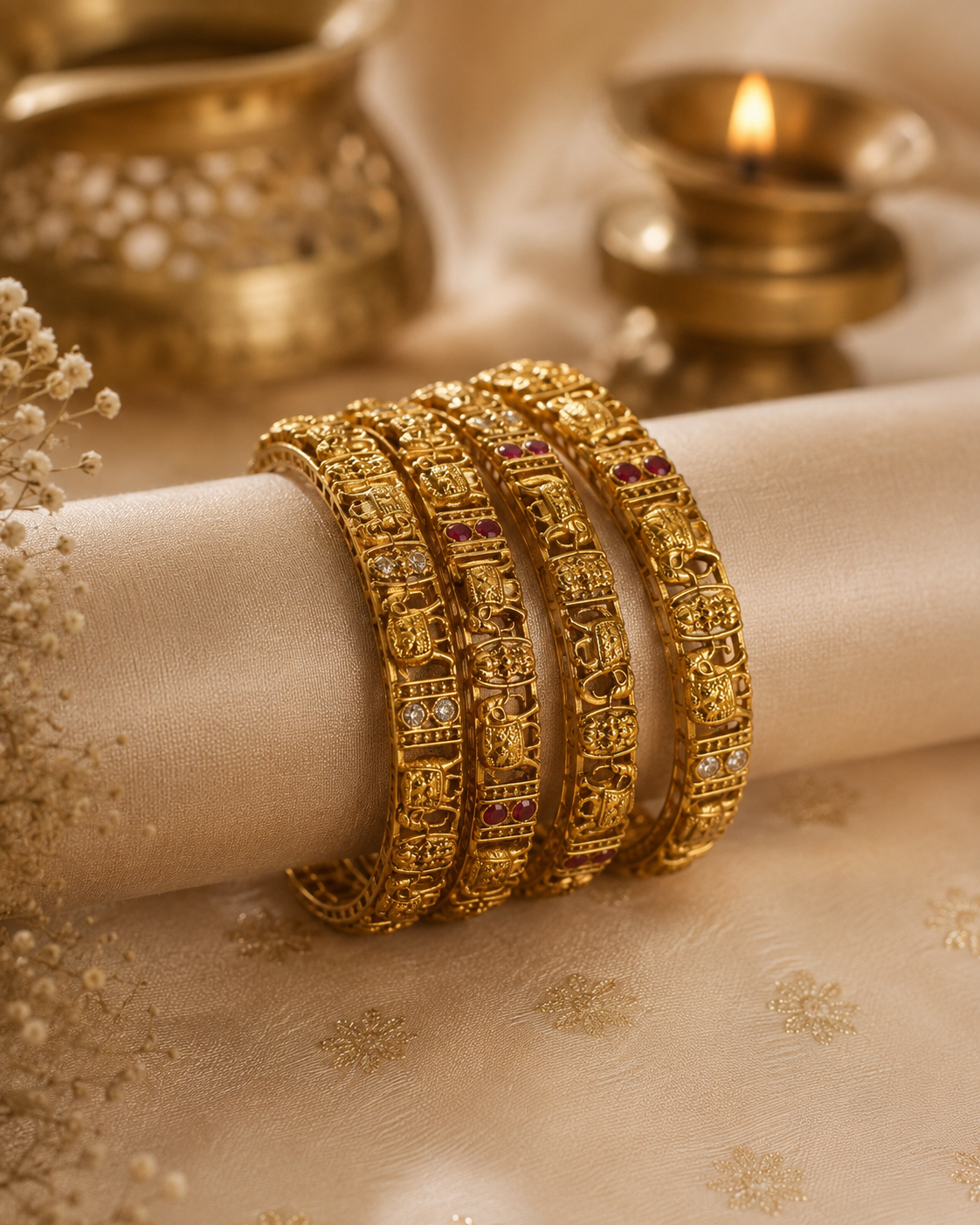 Jugnu South Indian Temple Kada Bangles – Set of 4