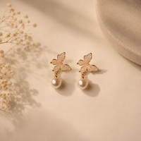 Blush Blossom Anti-Tarnish Crystal Pearl Earrings | Floral Statement Earrings | Elegant Pearl Drop Earrings for Women