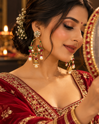 Festive Indian Earrings for Women, Lightweight Parrot Design Ethnic Earrings with Pearl Drops, Traditional Jewellery for Karwa Chauth, Diwali, Wedding & Functions