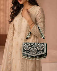Emerald Green Embellished Pearl Handbag | Wedding Party Purse