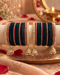 Designer Teal Green & Magenta Bangle Set for Women, Stone Studded Kangan Chooda with Gold-Tone Detailing, Bridal Wedding Jewellery for Festive Wear, Sizes 2.4 2.6 & 2.8