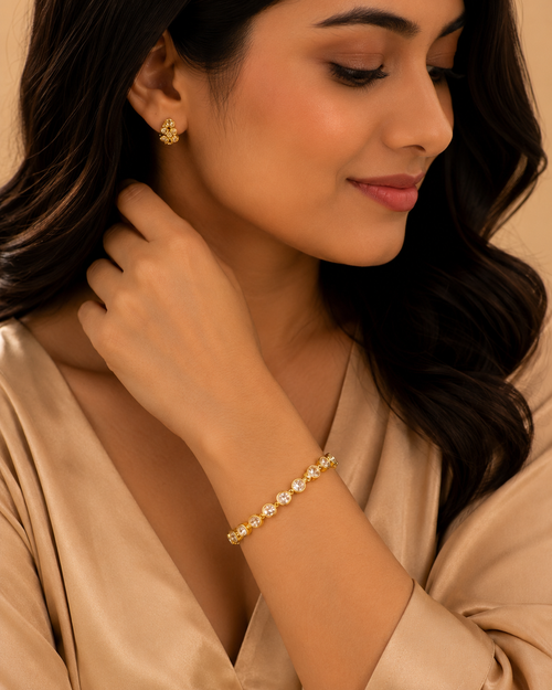 Anti Tarnish Crystal Tennis Bracelet for Women | Gold Plated