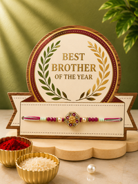 Designer Rakhi for Brother with Best Brother of the Year Display Card | Premium Handmade Raksha Bandhan Rakhi | Fancy Thread Rakhi Gift | Jugnu Store (2 Variants)