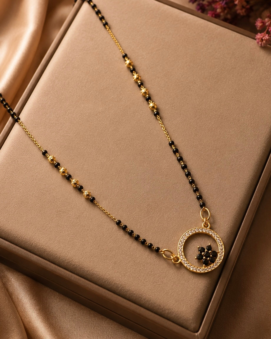 Anti Tarnish Black Bead Mangalsutra with Crystal Pendant for Women