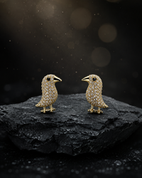 Anti Tarnish Crystal Bird Stud Earrings | Waterproof Gold Finish