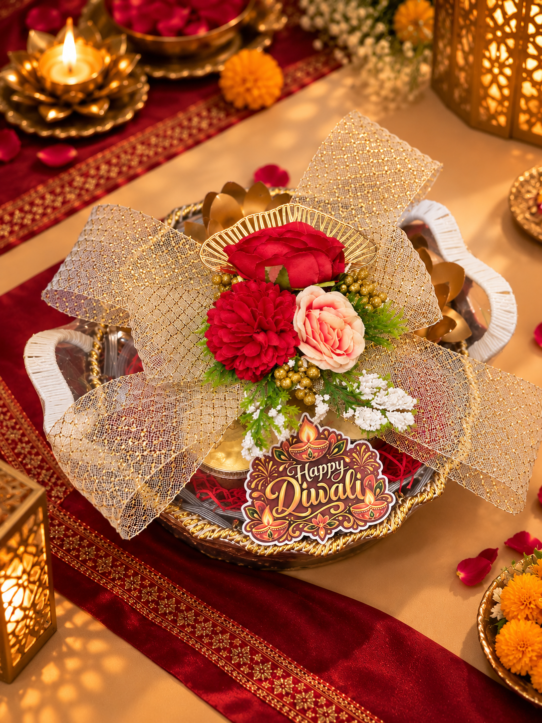 Premium Diwali Gift Hamper with Shubh Labh, Scented Sunflower Candles & Festive Treats