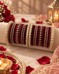 Maroon Velvet Bangles for Women, Designer Stone Studded Kangan Set, Traditional Bridal Jewellery with Gold-Tone Detailing for Wedding & Festive Wear, Sizes 2.4 2.6 2.8
