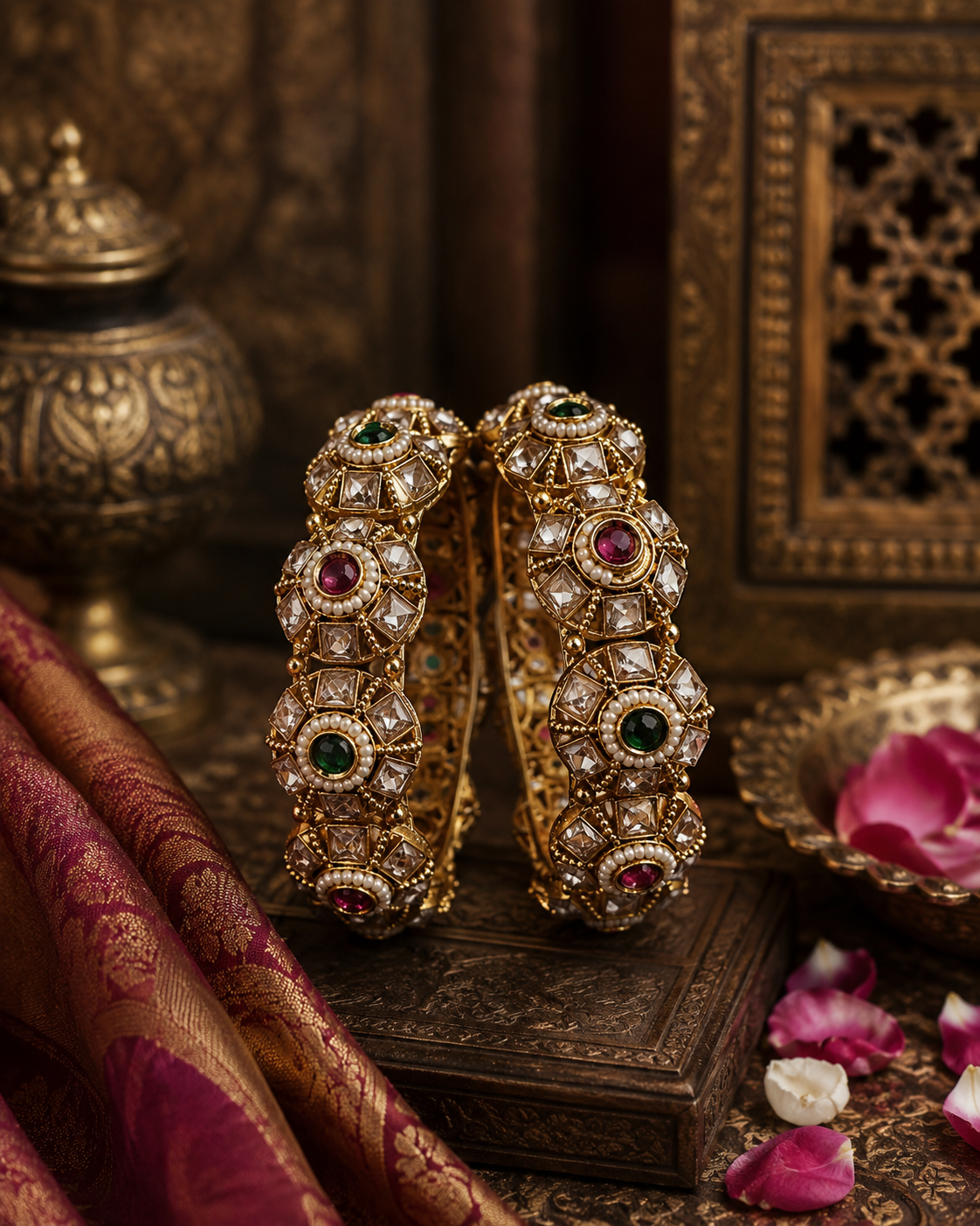 Jugnu Royal Kundan Stone Kada Bracelet – Set of 2