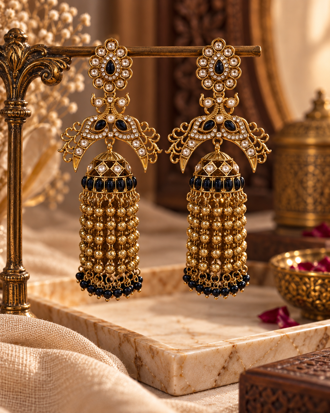 Premium Festive Indian Earrings for Women, Heavy-Look Lightweight Statement Earrings with Beads & Pearl Detailing for Karwa Chauth, Diwali, Weddings & Functions