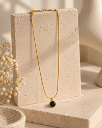 Black Stone Pendant Necklace for Women | Minimalist Gold-Tone Necklace | Anti-Tarnish Jewellery