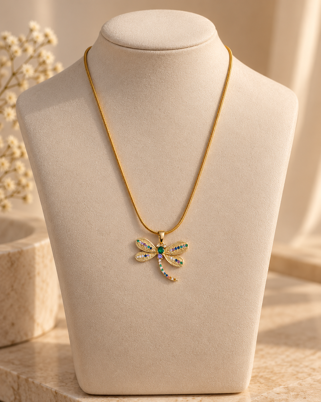 Multicolor Dragonfly Pendant Necklace for Women | Elegant Gold-Tone Statement Jewellery