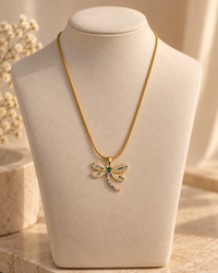 Multicolor Dragonfly Pendant Necklace for Women | Elegant Gold-Tone Statement Jewellery