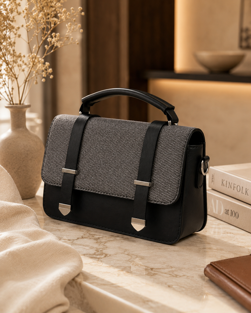 Elegant Two-Tone Top Handle Satchel Bag for Women with Sling Strap