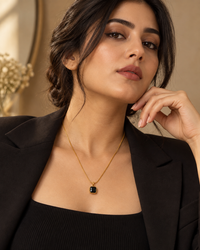 Black Stone Pendant Necklace for Women | Minimalist Gold-Tone Necklace | Anti-Tarnish Jewellery