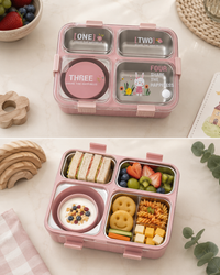 Kids Leakproof Stainless Steel Lunch Box with Snack Cup & 4 Compartments