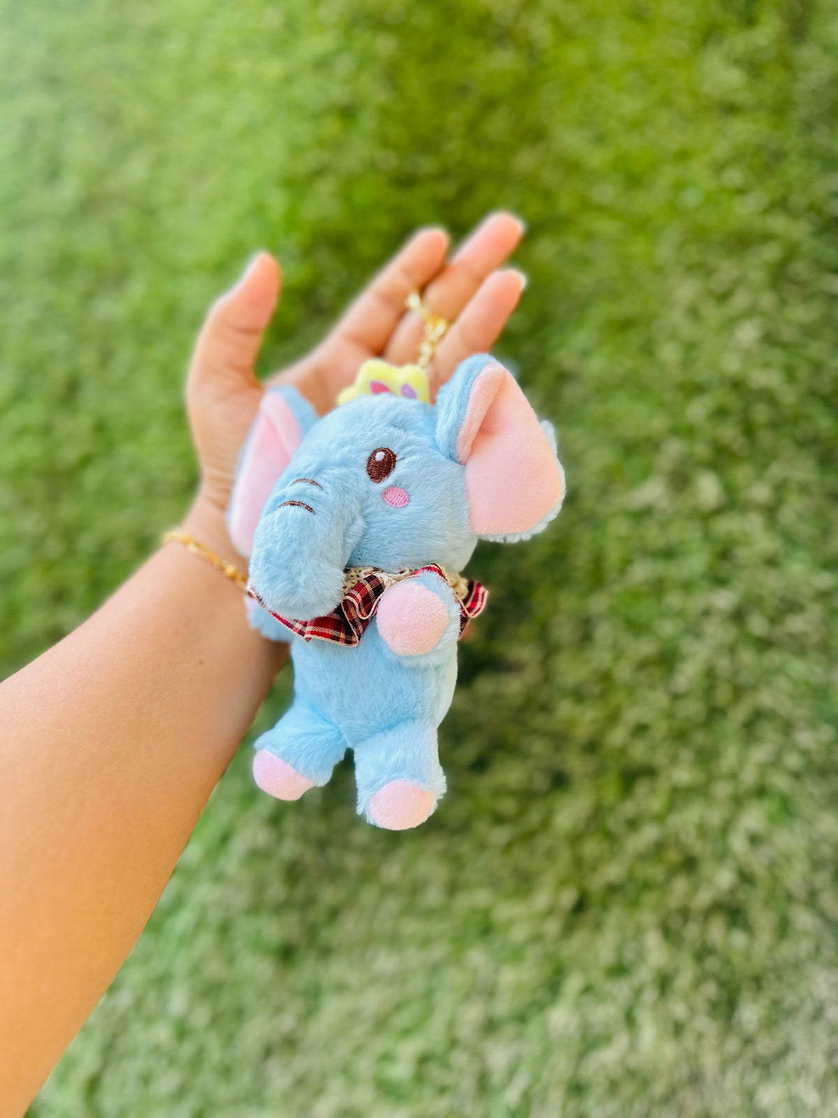 Cute Elephant Plush Keychain | Soft Fluffy Elephant Bag Charm with Crown | Blue Elephant Keyring