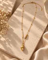 Gold Pearl Drop Necklace for Women | Beaded Shell Pendant Necklace | Elegant Statement Jewellery for Women