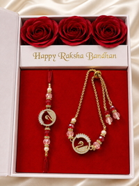 AD Bhaiya Bhabhi Couple Rakhi Set | Premium American Diamond Designer Bhai Rakhi & Lumba Rakhi Gift Box with Roses, Luxury Raksha Bandhan Gift | 5 Variants | Jugnu Store