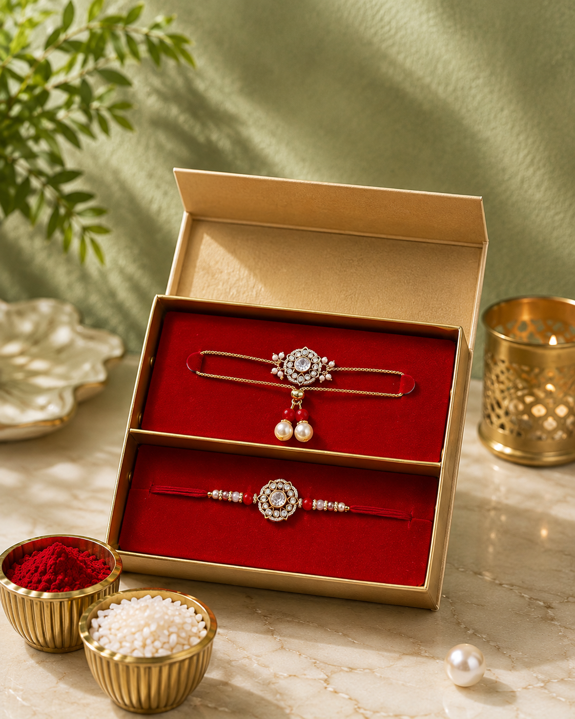 Bhaiya Bhabhi Couple AD Rakhi Set | Premium Designer American Diamond Lumba & Bhai Rakhi Combo, Handmade Luxury Raksha Bandhan Gift | 3 Variants | Jugnu Store