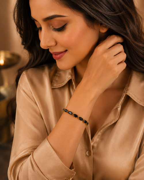 Anti Tarnish Black Stone Bracelet for Women | Gold Finish