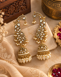 Premium Indian Ear Cuff Jhumka Earrings for Women, Heavy-Look Lightweight Festive Statement Earrings with Beads for Karwa Chauth, Diwali, Weddings & Functions