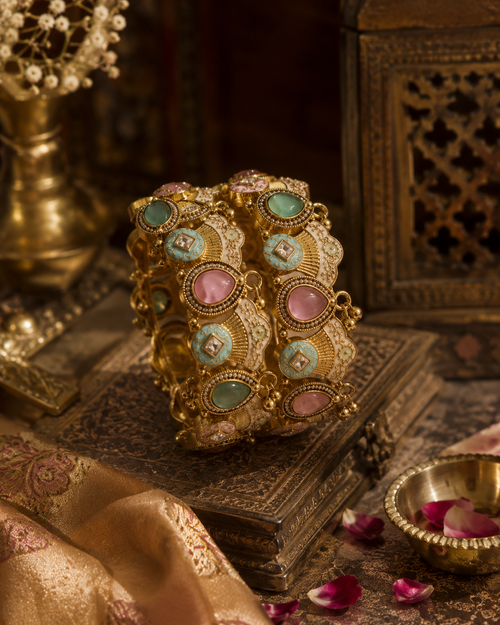 Jugnu Premium Pastel Enamel Kada Bracelet Set (Set of 2)