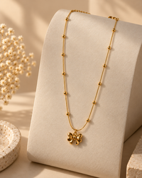 Bow Pendant Necklace for Women | Gold-Tone Beaded Chain Necklace | Elegant Minimalist Jewellery