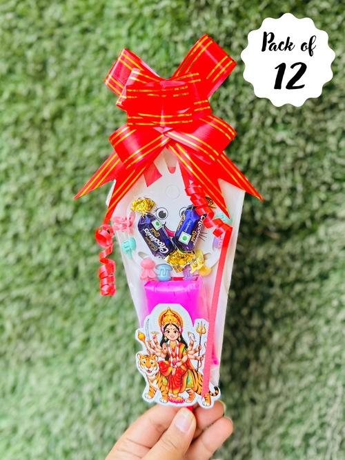 Navratri Kanjak Hamper Pack of 12, Kanya Pujan Gift Hamper with Dry Clay, DOMS Pencil, Mini Hair Clips & 2 Eclairs, Navratri Return Gift for Girls