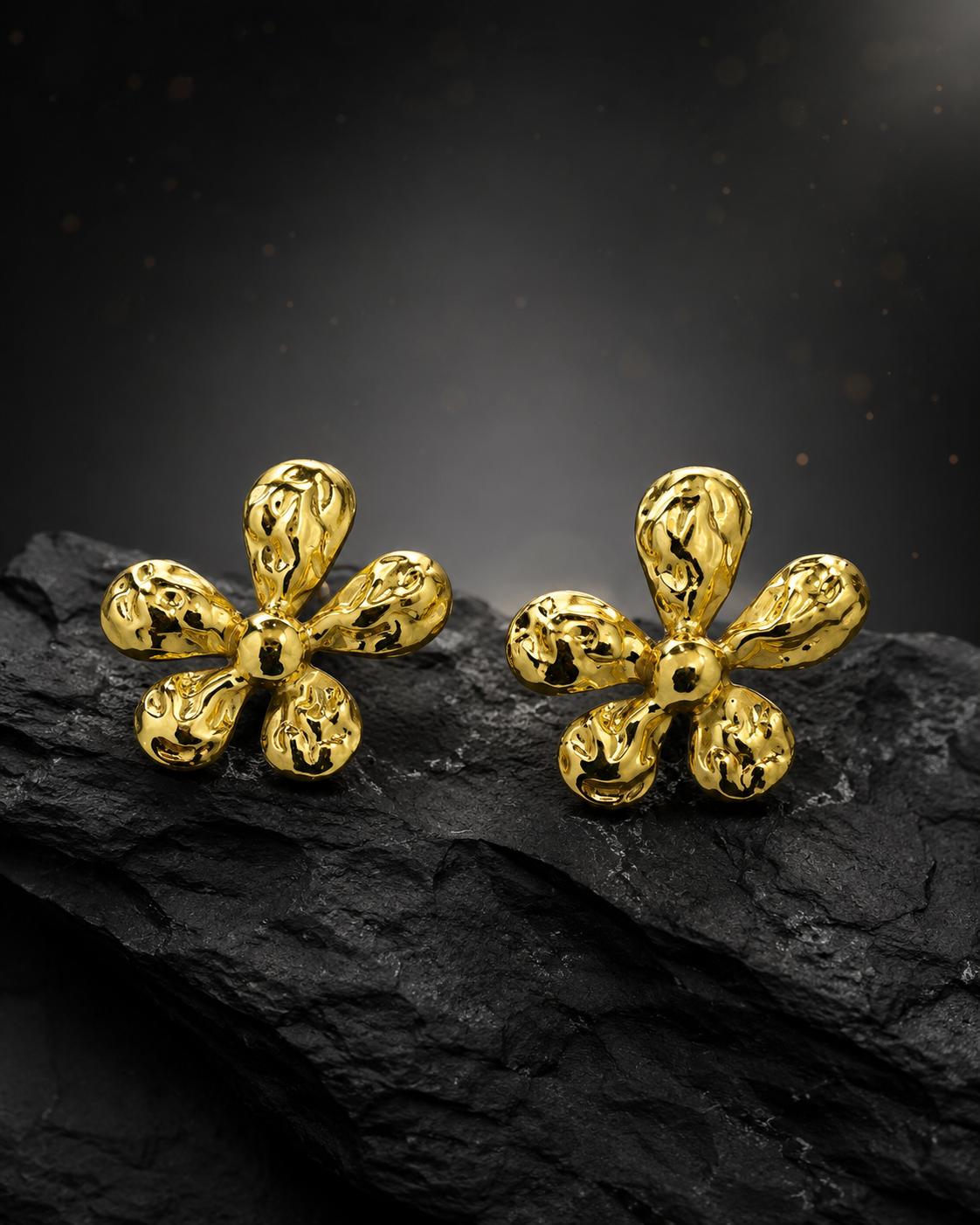 Anti Tarnish Gold Flower Stud Earrings | Waterproof Statement Studs
