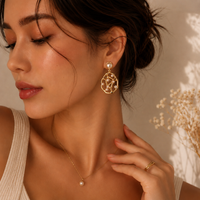 Pearl Bloom Anti-Tarnish Drop Earrings | Elegant Pearl Statement Earrings | Gold Geometric Earrings for Women