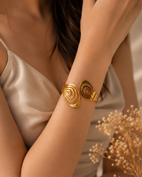 Premium Anti Tarnish Abstract Gold Hand Cuff for Women | Stainless Steel Statement Open Cuff Bracelet | Waterproof, Hypoallergenic & Tarnish-Free