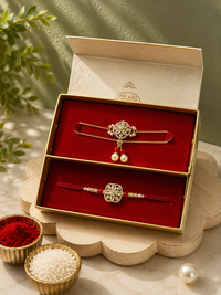 Bhaiya Bhabhi Couple AD Rakhi Set | Premium Designer American Diamond Lumba & Bhai Rakhi Combo, Handmade Luxury Raksha Bandhan Gift | 3 Variants | Jugnu Store